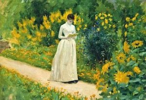 Albert Aublet, Reading on the garden path, 1883